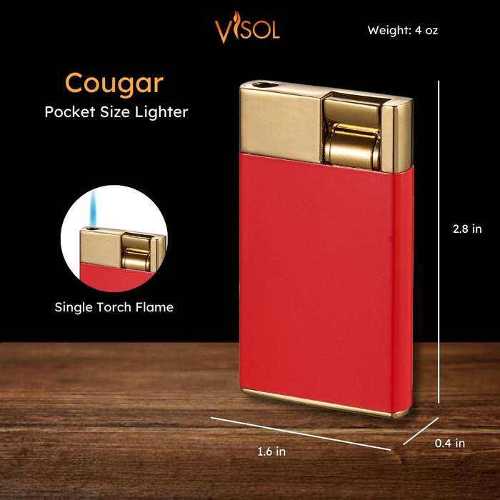 Visol Cougar Single Flame Cigar Lighter - Red and Gold