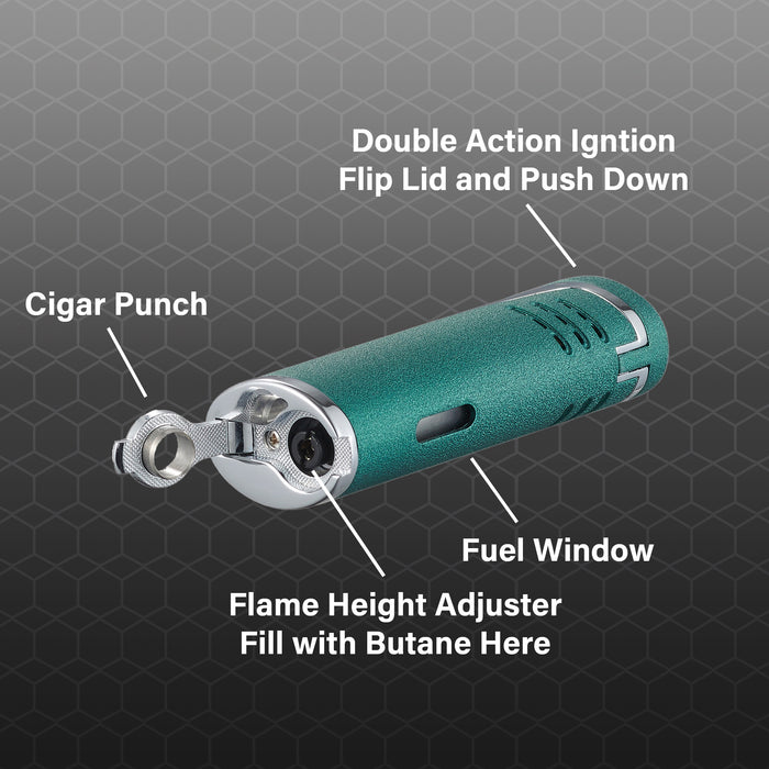 Visol Cradle Double Jet Torch Flame Lighter with Cigar Punch - Green