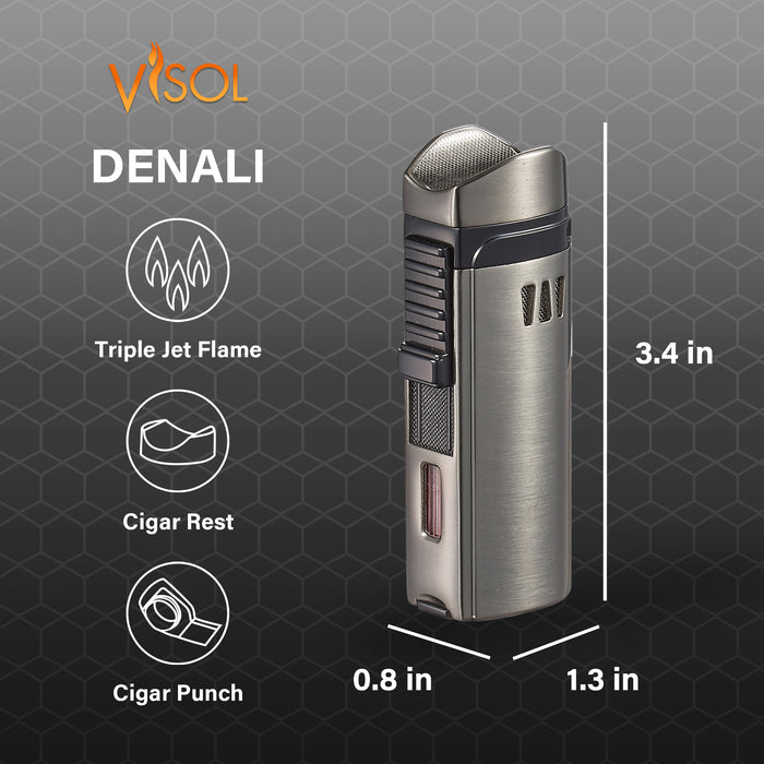 Visol Denali Triple Torch Cigar Lighter - Gun Metal