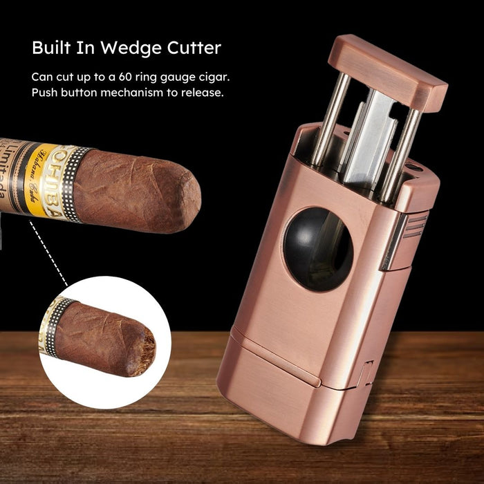 Visol Diablo Triple Torch Flame Lighter w/ Spring V Cutter - Bronze
