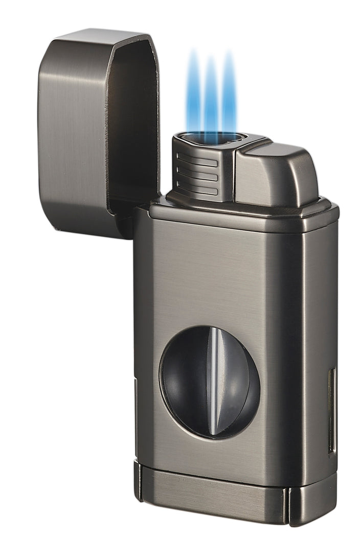 Visol Diablo Triple Torch Flame Lighter w/ Spring V Cutter - Gunmetal