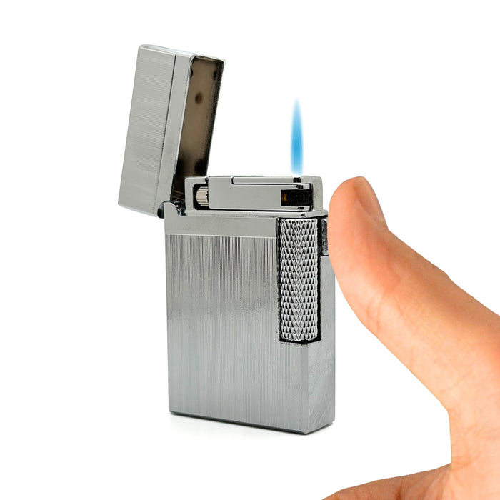 Visol Hubbard Brushed Stripes Soft Flame and Torch Flame Flint Lighter - Chrome