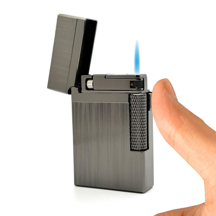 Visol Hubbard Brushed Stripes Soft Flame and Torch Flame Flint Lighter - Gunmetal