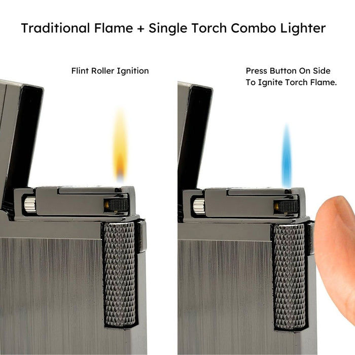 Visol Hubbard Brushed Stripes Soft Flame and Torch Flame Flint Lighter - Gunmetal