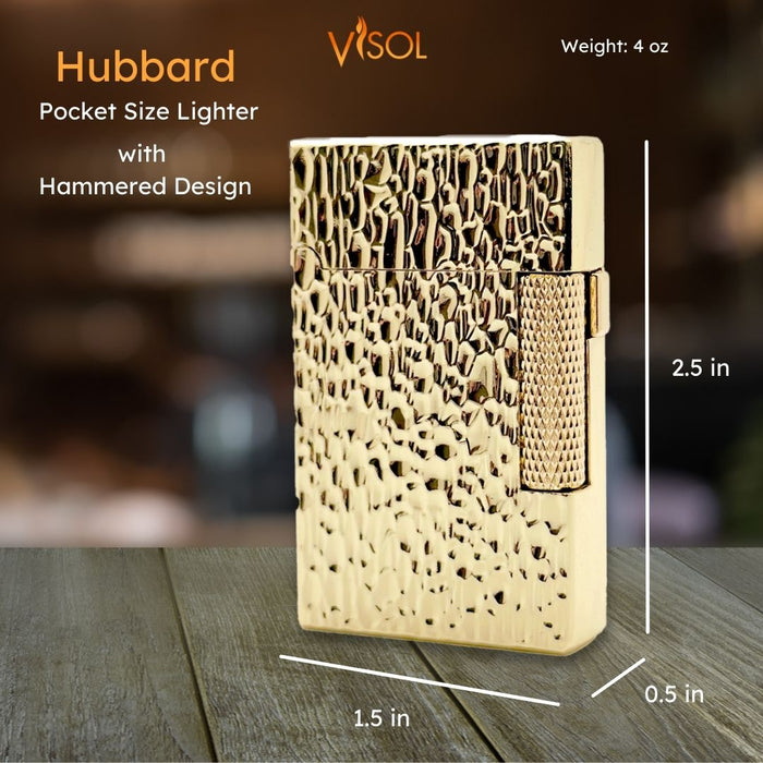 Visol Hubbard Hammered Soft Flame and Torch Flame Flint Lighter - Gold
