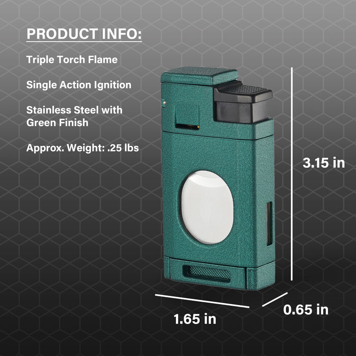 Visol LighCut Green Triple Torch Flame Lighter and Cigar Cutter