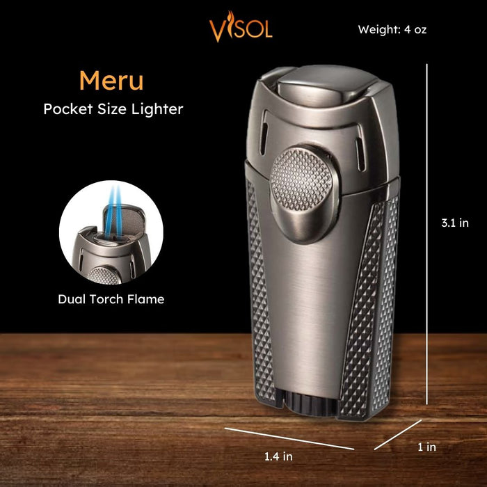 Visol Meru Dual Torch Cigar Lighter - Gun Metal