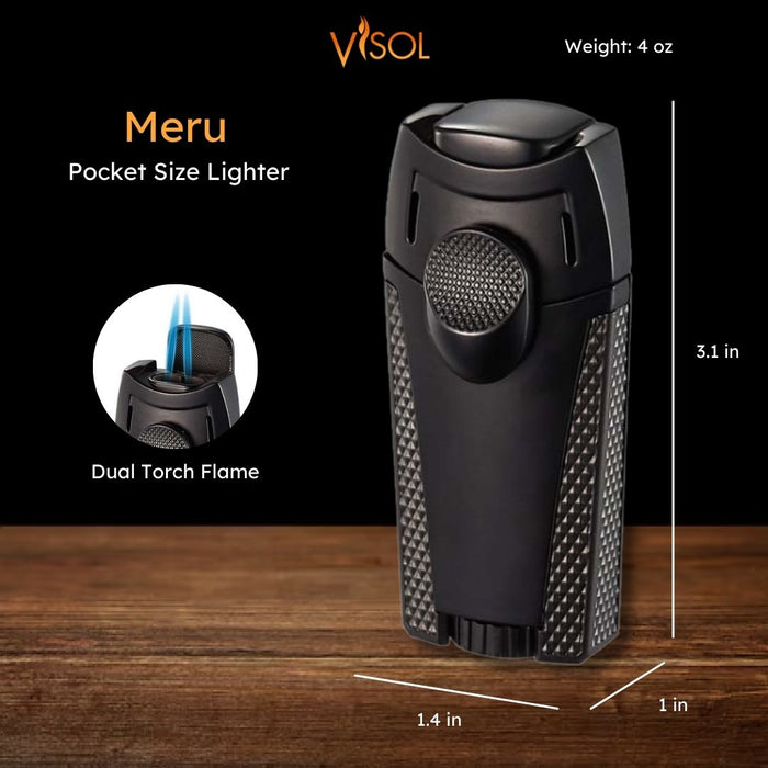 Visol Meru Dual Torch Flame Lighter - Black