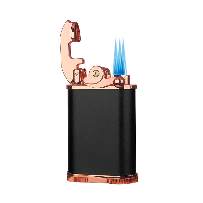 Visol Retro Butane Torch Lighter Triple Flame Refillable Gas Lighter, Built-in Cutter, Detachable Poker and Windproof Adjustable Flame Lighter - Black & Rose Gold