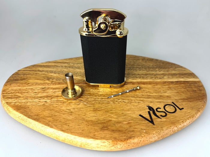 Visol Retro Butane Torch Lighter Triple Flame Refillable Gas Lighter, Built-in Cutter, Detachable Poker and Windproof Adjustable Flame Lighter - Red & Chrome