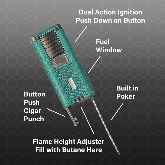 Visol Striker Triple Torch Flame Lighter with Cigar Poker - Green