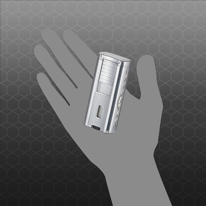 Visol Striker Triple Torch Flame Lighter with Cigar Poker - Silver