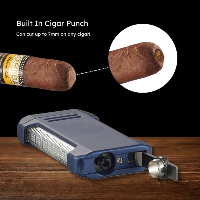 Visol Vinson Flat Torch Flame Lighter with Cigar Punch - Blue