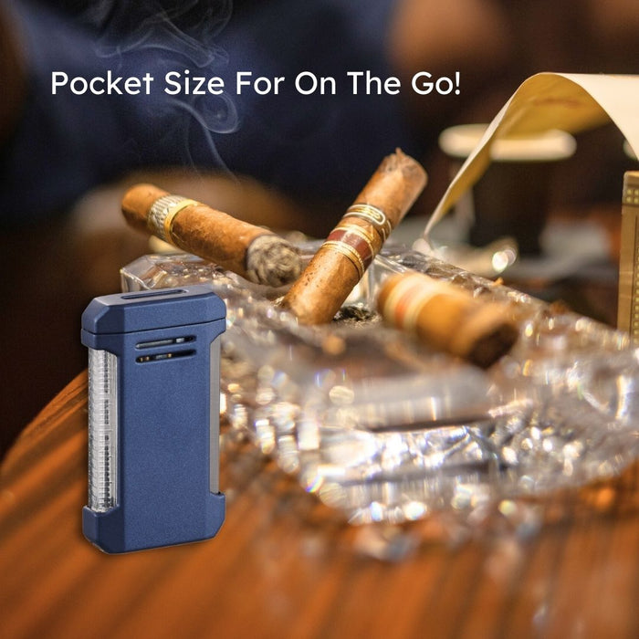 Visol Vinson Flat Torch Flame Lighter with Cigar Punch - Blue