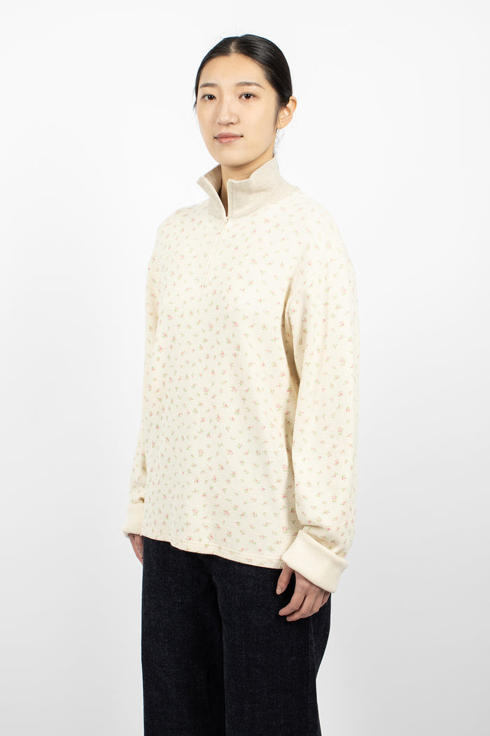 Waffle Callico Print Half Zip Jumper Pink