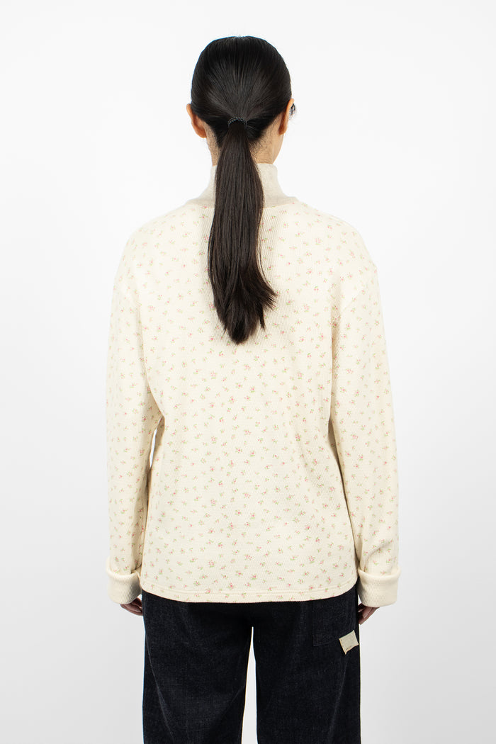 Waffle Callico Print Half Zip Jumper Pink