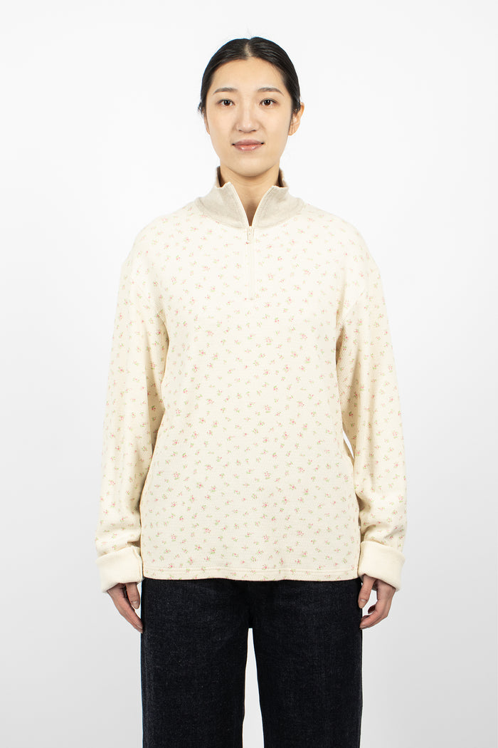 Waffle Callico Print Half Zip Jumper Pink