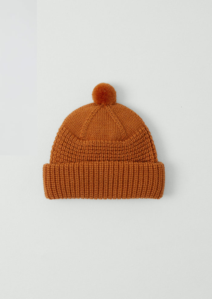 Waffle Stitch Wool Beanie | Apricot