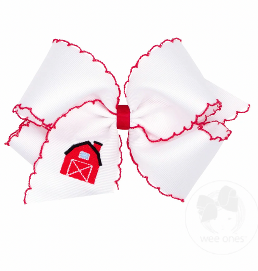 Wee Ones Bows - King - White with Embroidered Barn