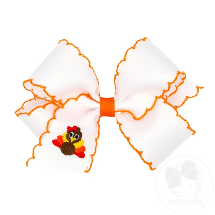 Wee Ones Bows - Medium - Moonstitched White with Turkey Embroidery