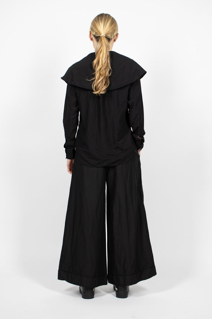 Wide Leg Twill Pants Black