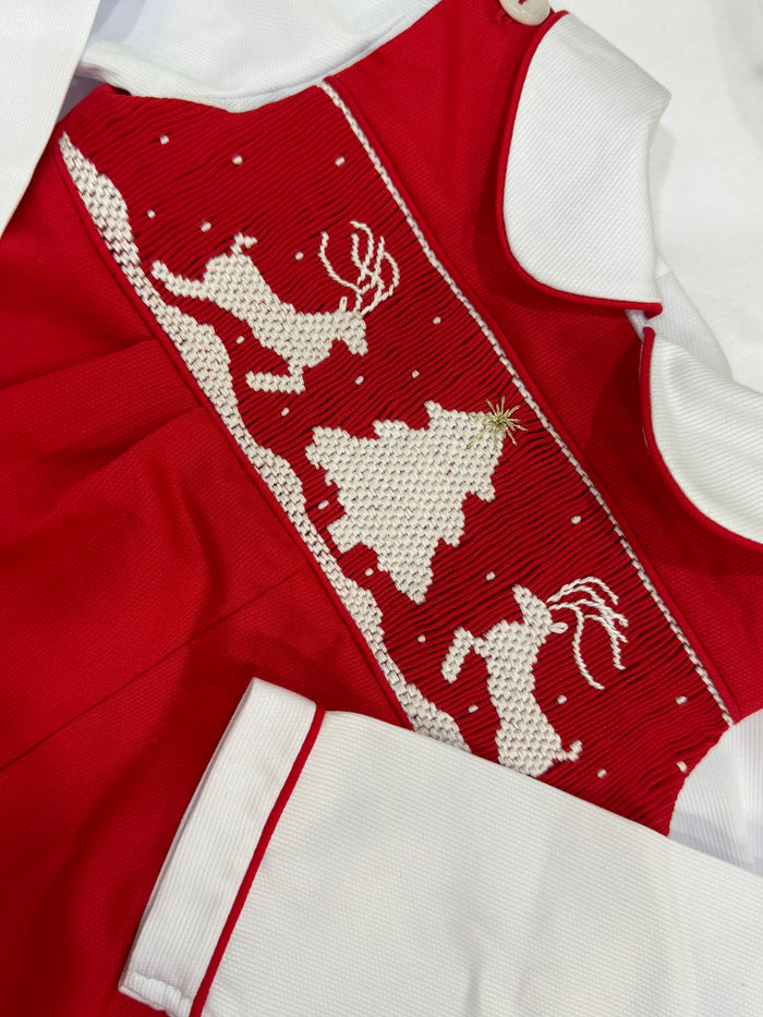 Winter Reindeer Handsmocked Boy 2-Pc Jon-Jon