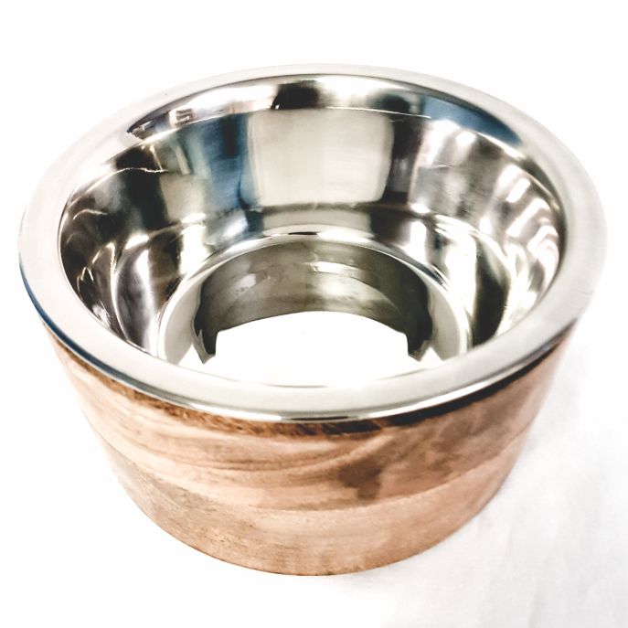 Wooden Pet Bowl with Removable Stainless Steel Insert | Mango Wood Feeder | Non-Slip Base | 3 Sizes