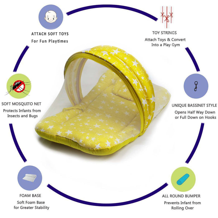 Yellow Star -  Kradyl Kroft Bassinet Style Mosquito Net Bedding for Infants